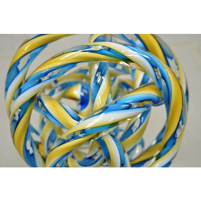 Late 20th Century Murano Art Glass Swirl Infinity Love Knot in Blue and Yellow For Sale - Image 5 of 11