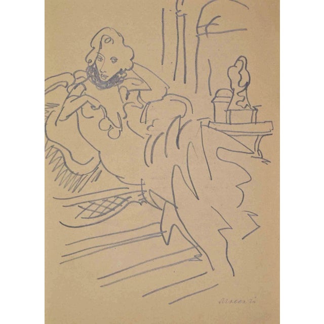 Mino Maccari, At the Festival in Venice, Charcoal on Paper, 1946 For Sale