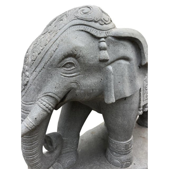 Pair of Vintage Stone Carved Elephant Statues For Sale - Image 11 of 12