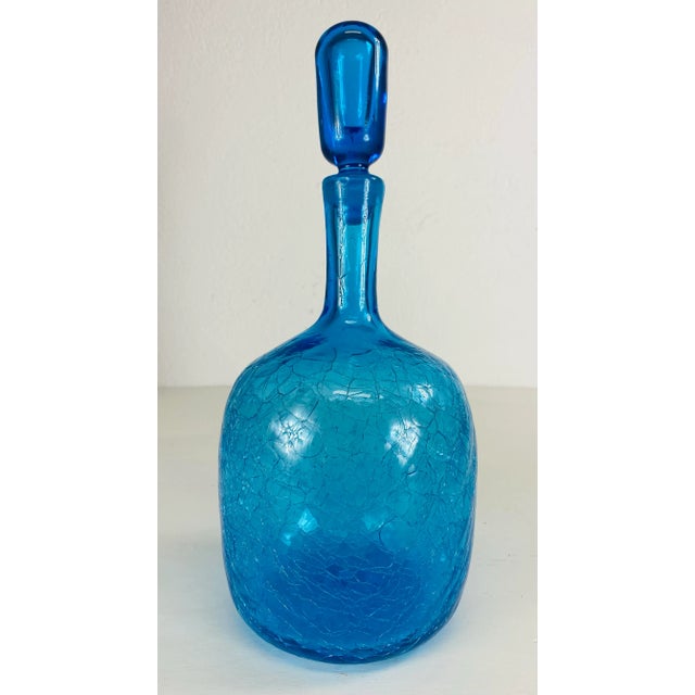 1980s Mid Century Vintage Blenko Blue Glass Jar With Stopper. For Sale - Image 5 of 7