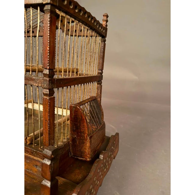French Folk Art Finch Bird Cage in Fruitwood & Steel, Circa 1890 For Sale - Image 11 of 14