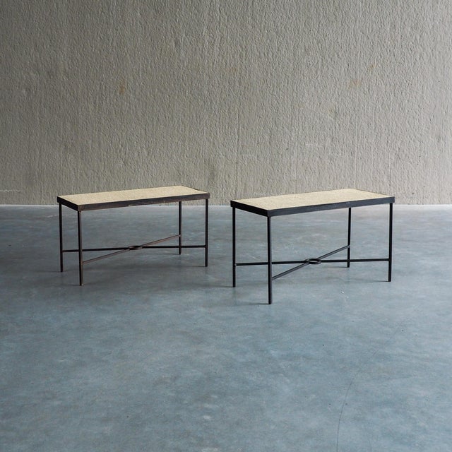 Minimalist Metal Side Tables with Plaster-Fiber Tops, 1960s, Set of 2 For Sale - Image 13 of 18