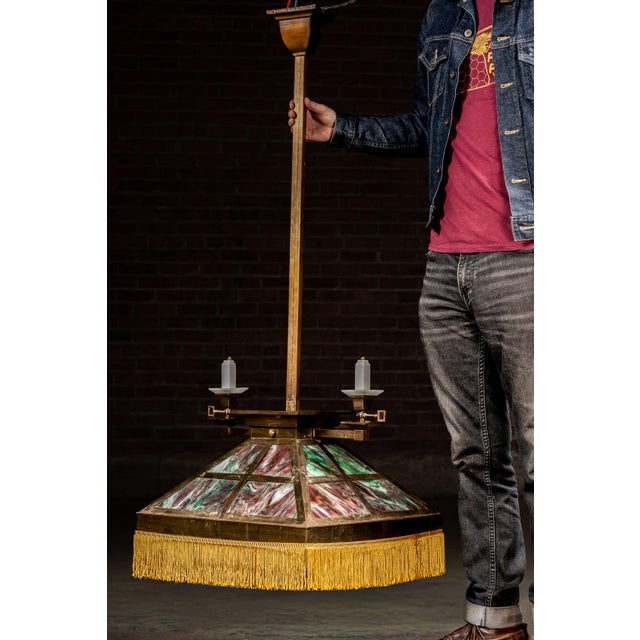 Arts & Crafts Slag Glass Parlor Lamp With Keyed Sconces For Sale - Image 11 of 11