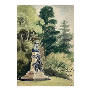 1940s San Francisco Golden Gate Park Verdi Statue Watercolor