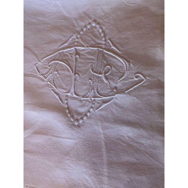 Antique French Linen Sheet With Openwork Ladder Stitch Monogrammed White Trousseau Sheet Romantic French Bedding For Sale - Image 4 of 11