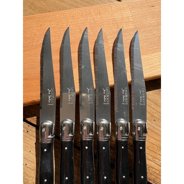 French Late 20th Century French Laguiole Steak with Black Handles and Cutting Board Knife Set - 7 pcs For Sale - Image 3 of 16