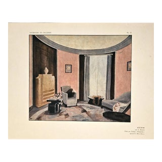 1925 French Art Deco Interior Design Lithograph- Boudoir by Louis Sognot For Sale