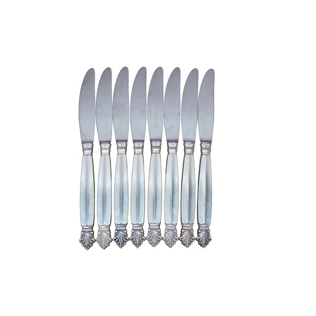 Neoclassical Antique Danish Georg Jensen Acanthus Dronning Sterling Silver Dinner Knives 9" - 8 pcs For Sale - Image 3 of 10
