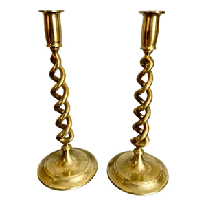 English Brass Twisted Candle Holders