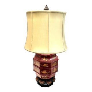 Red Chinoiserie Wedding Basket Table Lamp by John Richard For Sale