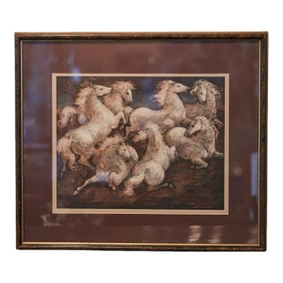 Mid 20th Century Signed Charles Burdick Midcentury Acrylic Horse Painting in Frame under Glass For Sale