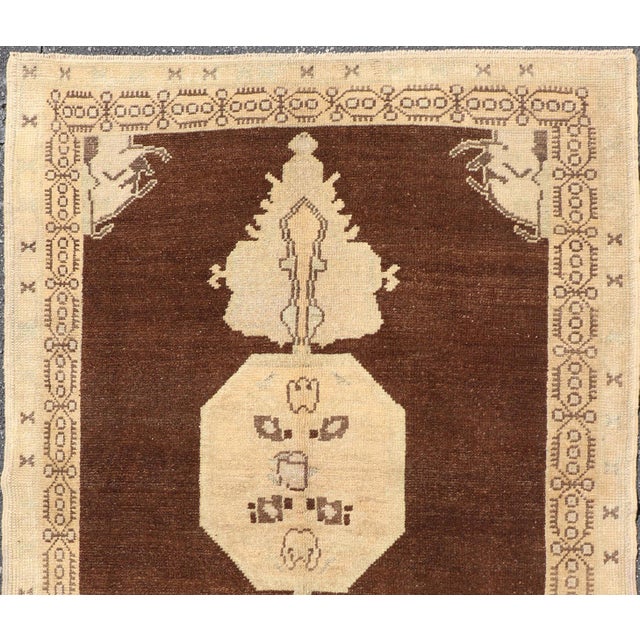 Textile Vintage Turkish Oushak Rug, Brown Medallion With Taupe For Sale - Image 7 of 13