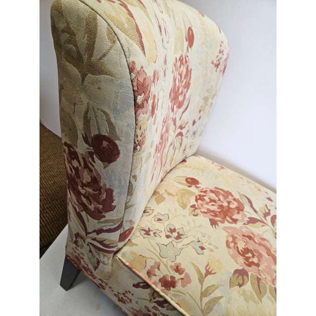 English Pale Yellow Floral Linen Slipper Chair For Sale - Image 3 of 5