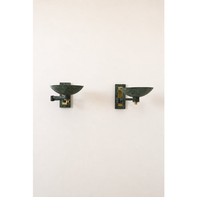 Forest Green Vintage Adjustable Brass Wall Lights with Green Bronze Patina, France, 1970s, Set of 2 For Sale - Image 8 of 8