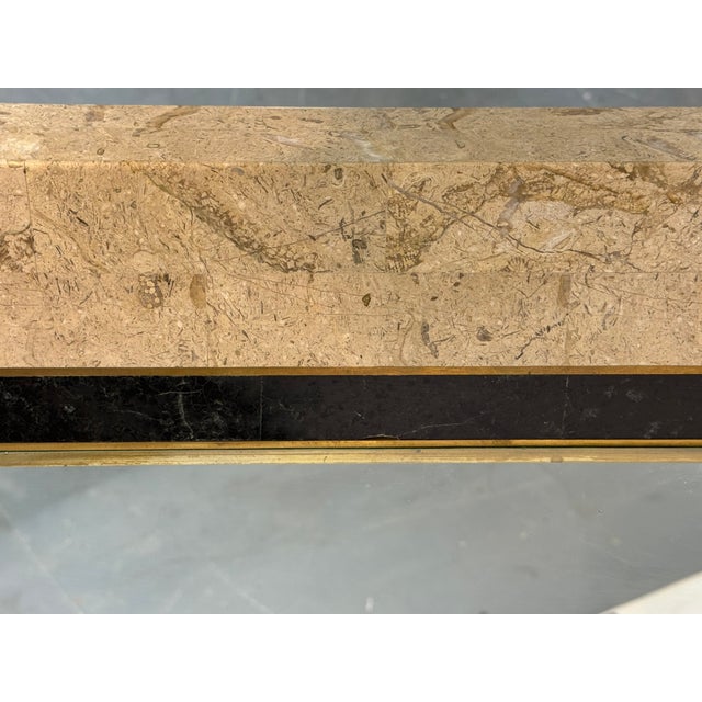 1980s Vintage Italian Style Console Table in Stone Marquetry and Brass Details with Glass Top from Maitland Smith, 1980s For Sale - Image 5 of 16