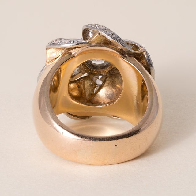 Vintage Retro 15k Gold 1.65ct Old European Cut Swirl Chunky Ring, Size 6 For Sale - Image 4 of 4