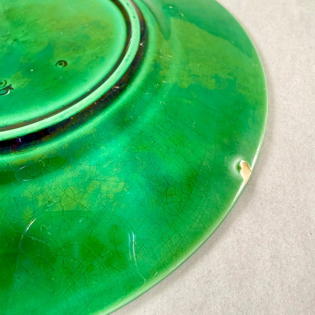 Minton Majolica Green Leaf Plate For Sale - Image 9 of 9