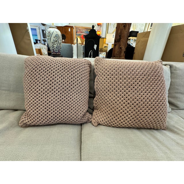 Textile Feather & Down Chunky Knit Mocha Throw Pillows, Pair For Sale - Image 7 of 12