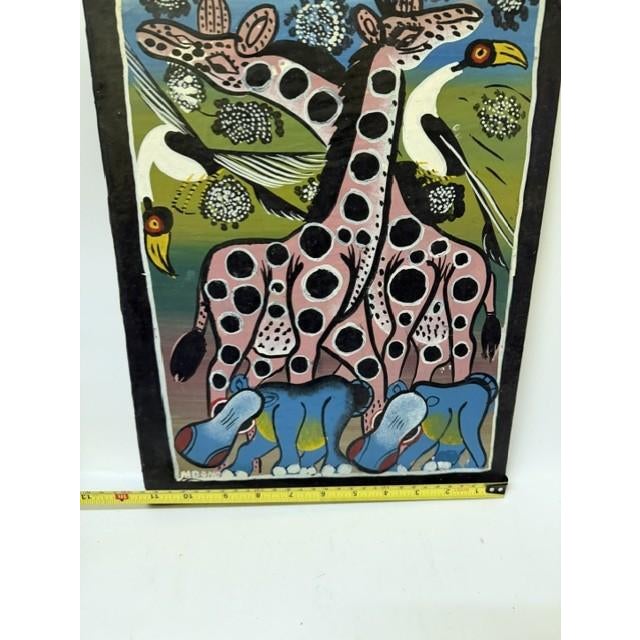Original "Mbomo" Tingatinga Painting - Authentic Tanzanian Folk Art, Enamel on Wrapped Canvas, 12" X 16" - Signed, Ready to Hang For Sale - Image 12 of 16