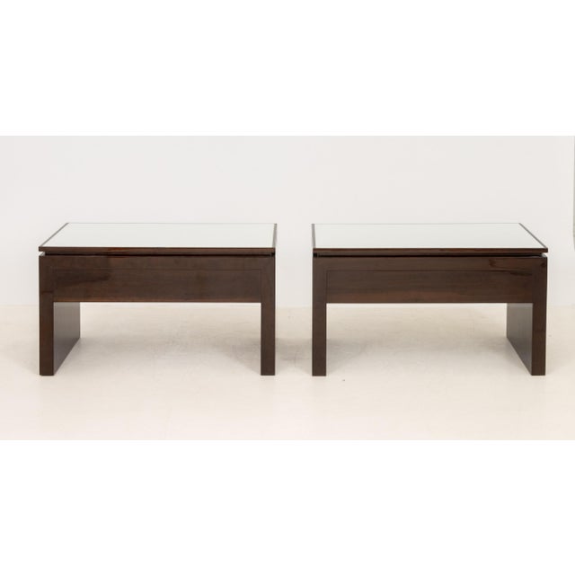 Wood Modern White Glass and Mahogany Side Tables, Pair For Sale - Image 7 of 7