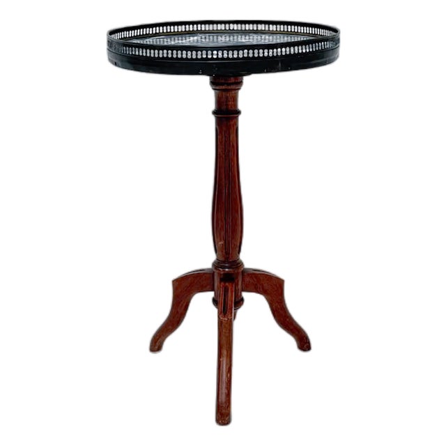 Antique Pedestal Side Table with Marble Top and Brass Gallery, Early 20th Century For Sale