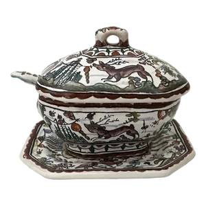 Vintage Estrela De Conimbriga Hand Painted Mini Tureen W/Spoon-3piece