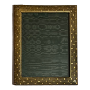 Mid-Century Italian Florentine Olive Green Leather Photo Picture Frame Stamped With Gilt Fleur De Lis by G. Serranglini Florence, Italy