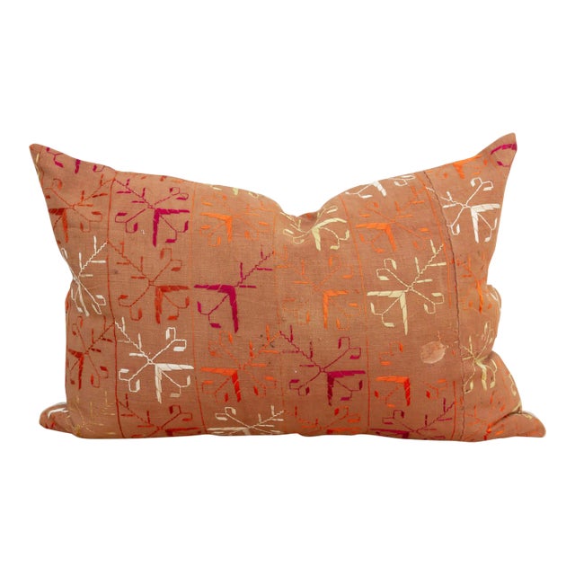 Mansa Mirror, Antique Phulkari Lumbar Pillow Cover For Sale