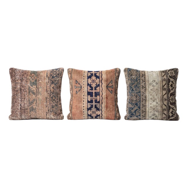 Faded Tribal Rug Pillow Cover 24'' X 24'' - Set of Three For Sale