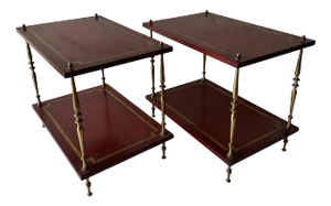 Red lacquer 2 tier Maison Baguès Side Table - A Pair