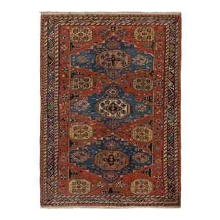 Hand-Knotted Antique Russian Soumak Rug in Red, Blue, Medallion All Over Pattern For Sale