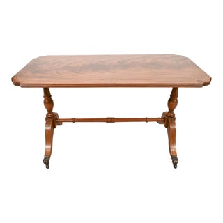 Antique Mahogany Brass Inlaid Coffee Table on Casters For Sale