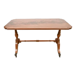 Antique Mahogany Brass Inlaid Coffee Table on Casters