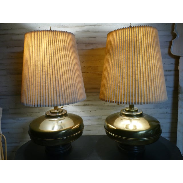 Mid 20th Century Authentic Marbro Monumental Brass Table Lamps With Original Pleated Shades - a Pair For Sale - Image 14 of 18