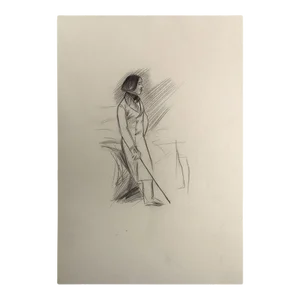 Jean-Louis Forain Black Pencil on Paper Drawing, l'Elegant