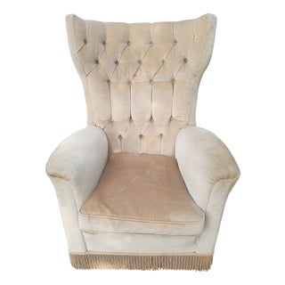 Vintage High-Backed Velvet Bergère Armchair, 1970s For Sale