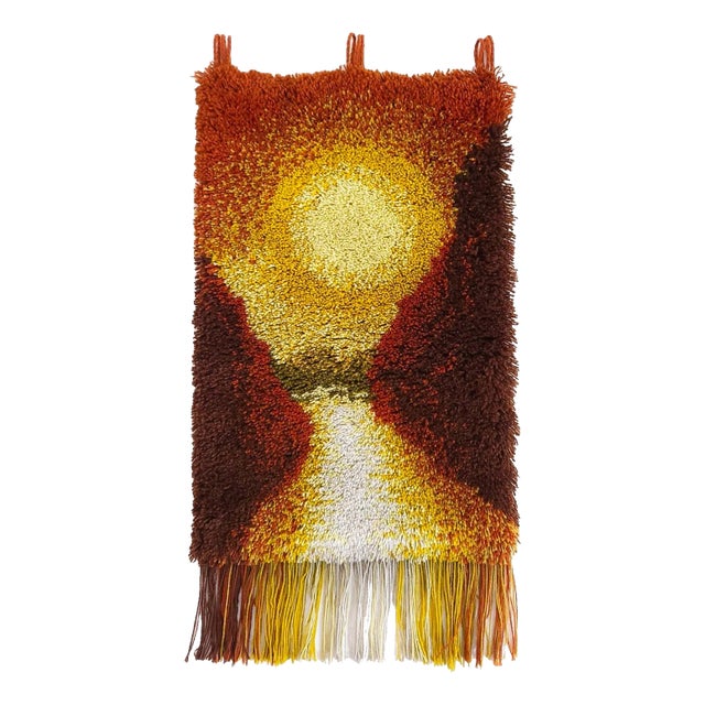 German Handmade Wool Tapestry Wall Rug with Sunset, 1970s For Sale