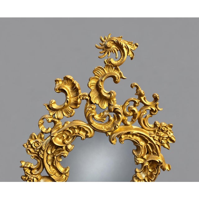 Rococo Antique Rococo Revival Gilt Cast Metal Mirrored Wall Sconce Candelabra 28.5” For Sale - Image 3 of 12