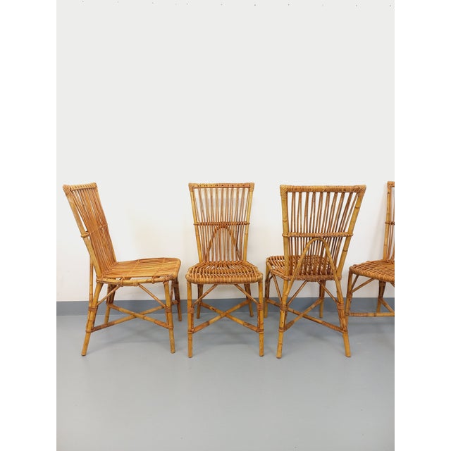 Vintage Rattan Chairs by Adrien Audoux & Frida Minet, 1960s, Set of 4 For Sale - Image 14 of 18