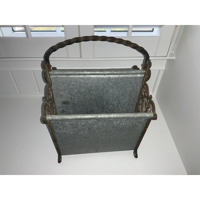 Art Deco 1970s Handcrafted French Style Cast Iron & Galvanized Steel Magazine Rack/ Towel Holder For Sale - Image 3 of 13