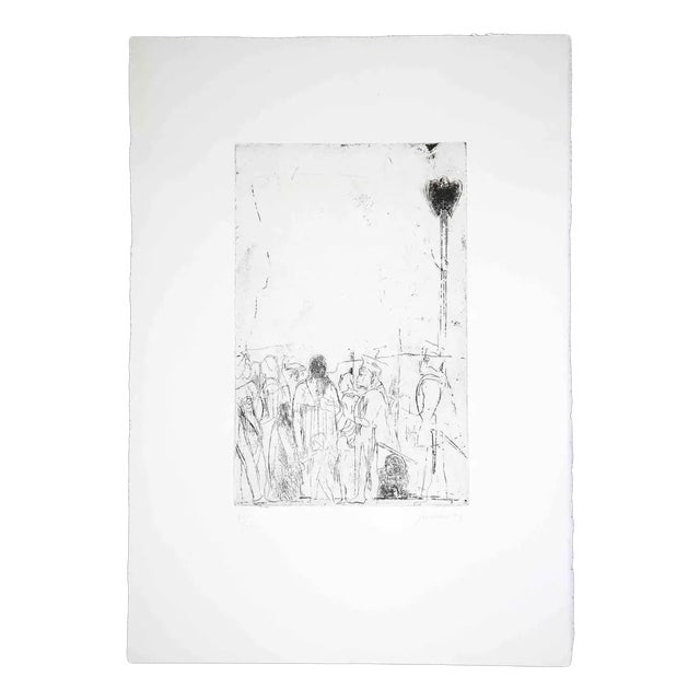 Piero Guccione, The Manifestation, Original Etching and Drypoint, 1964 For Sale