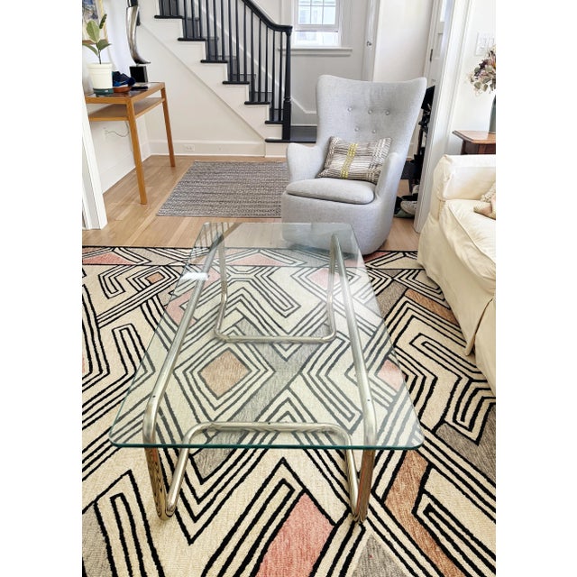 Milo Baughman Vintage 1970s/1980s Postmodern Tubular Polished Nickel and Glass Coffee Table For Sale - Image 4 of 8