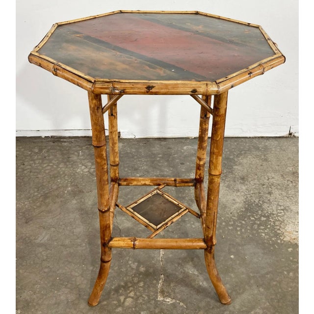 Antique Hand Painted Chinoiserie Style Scorched Bamboo Table For Sale - Image 13 of 13