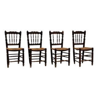 Rustic Wood French Chairs, 1950s, Set of 4 For Sale