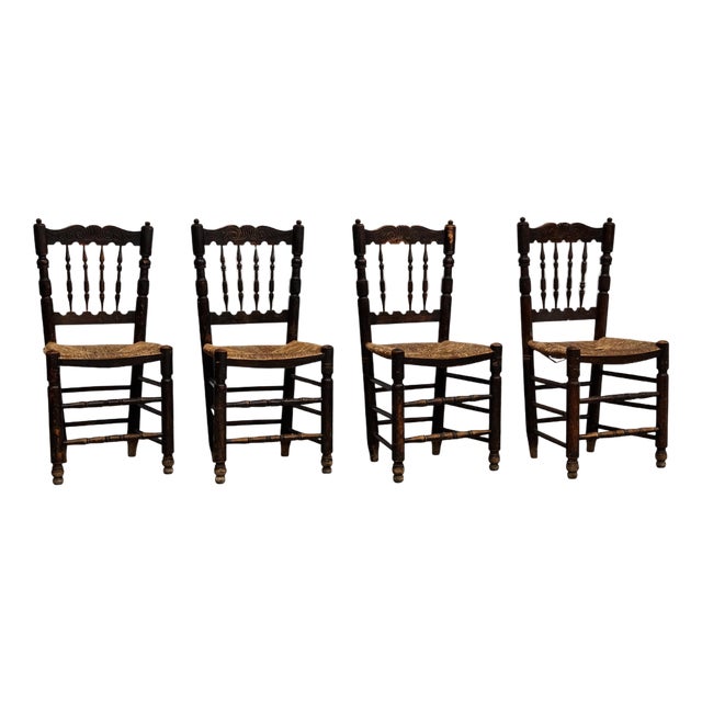 Rustic Wood French Chairs, 1950s, Set of 4 For Sale