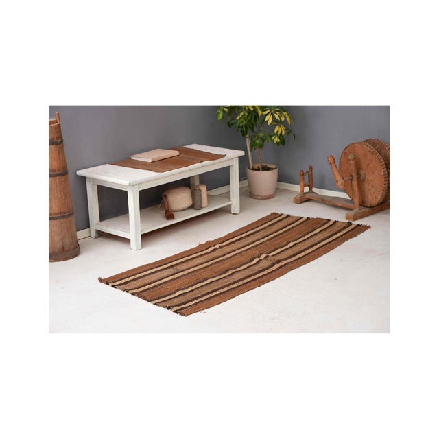Striped Brown Vintage Turkish Kilim Rug - 2`8″ X 6`4″ Ft. For Sale In Los Angeles - Image 6 of 6