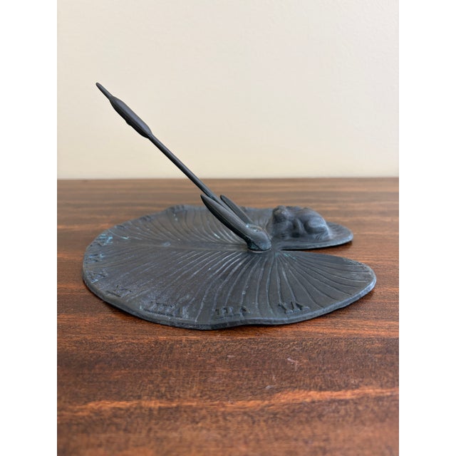 Virginia Metalcrafters Vintage English Country Iron Garden Sundial With Frog on a Lily Pad For Sale - Image 4 of 7