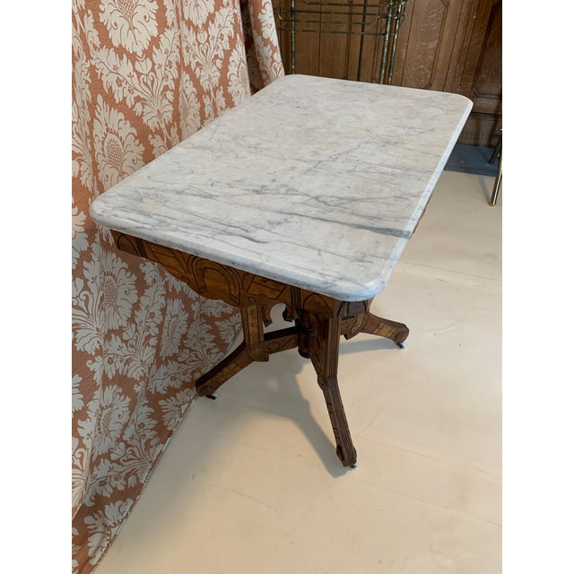 Victorian Antique Eastlake Equestrian Marble Table For Sale - Image 3 of 12
