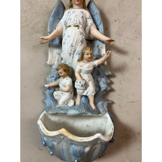 Ceramic Biscuit Angel Holy Water Font, 1890s For Sale - Image 7 of 18