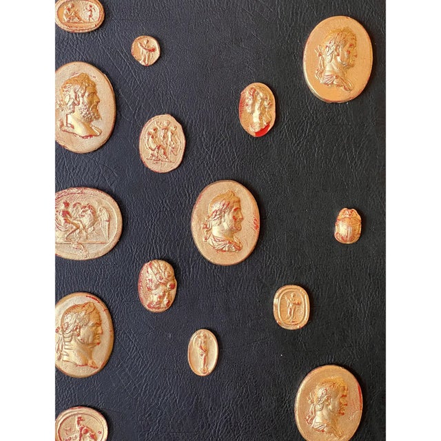 Gold Grand Tour Neoclassical Gilded Collection of Classical Intaglio and Cameo on the Leather Ground With Gilt Frame For Sale - Image 8 of 10